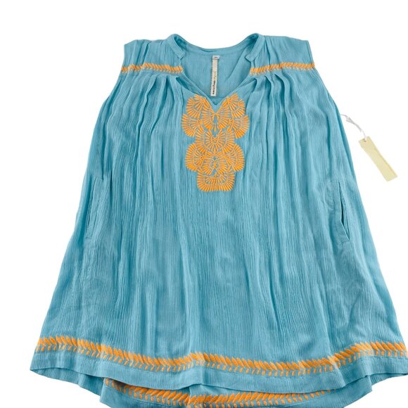 Uncle Frank Womens Medium Blue Sleeveless Dress With Orange Embroidery Boho NWT - Picture 1 of 6